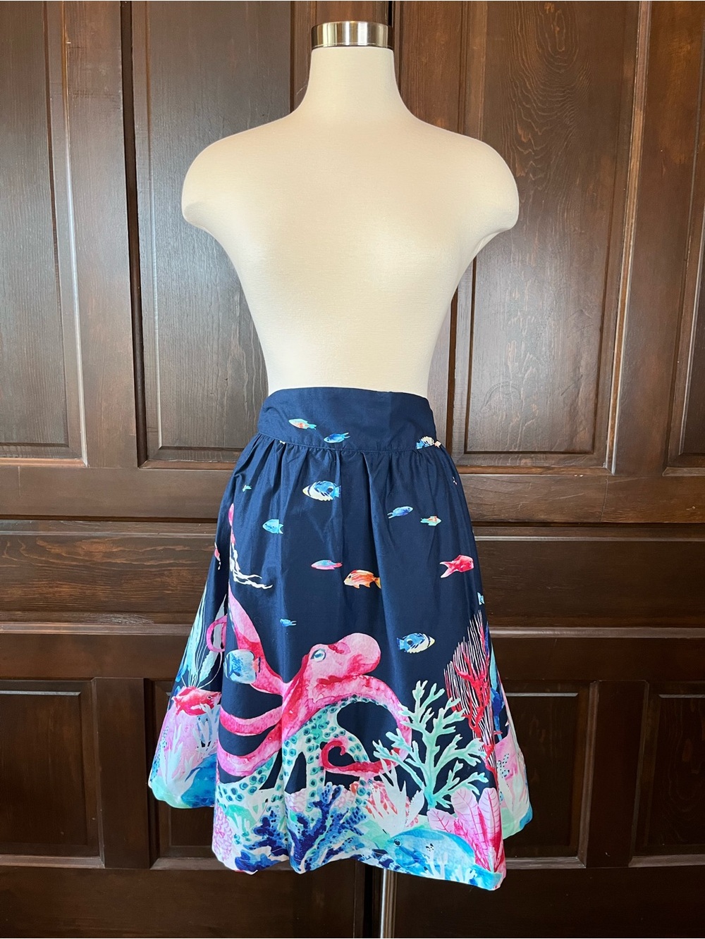 ModCloth Under the Sea Octopus Skirt Size L Marine Life Whimsical Teacher Pocket